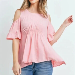 PINK COLD SHOULDER TUNIC TOP